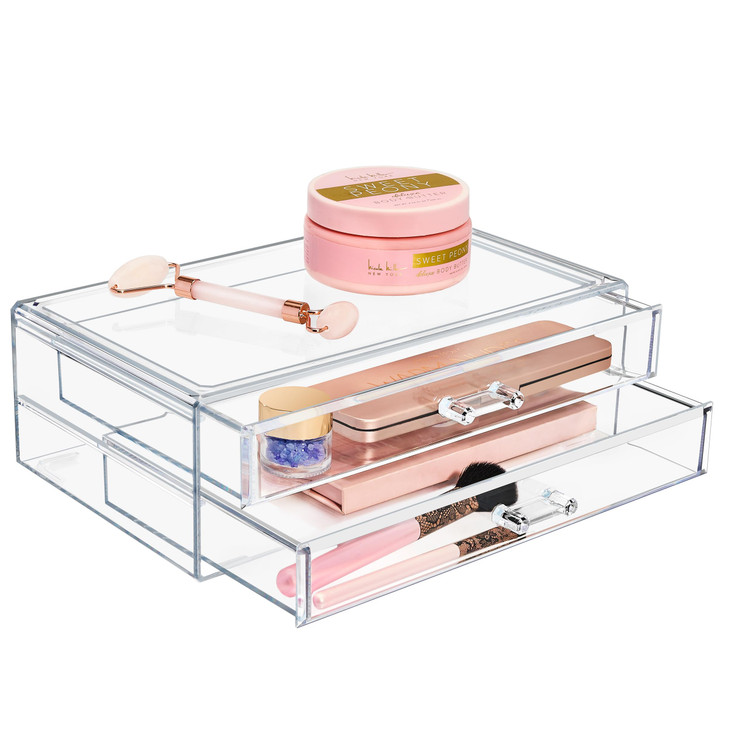 Sorbus Stackable Acrylic Drawers 2 Clear Storage Drawers for Organizing Make up Palettes Nail Polish Hair Accessories Co