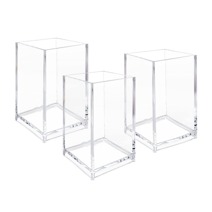Newkita 3 Pack Clear Acrylic Cosmetic Pencil Pen Holder Cup Clear Makeup Brush Holder Desk Acrylic Brushes Storage