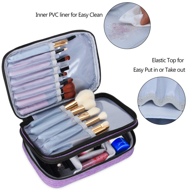 Teamoy Travel Makeup Brush Caseup to 88 Professional Makeup Train Organizer Bag with Handle Strap for Makeup Brushes and