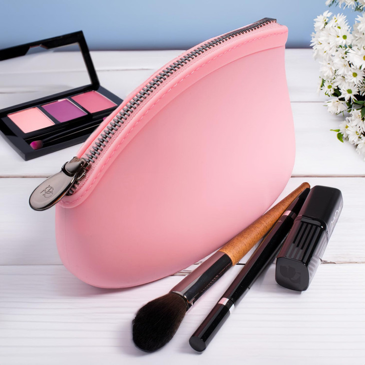 Cosmetic Bag by Pudinbag Small Makeup Bag for Women Cosmetic Makeup Pouch for Purse Silicone Waterproof Vegan Pink