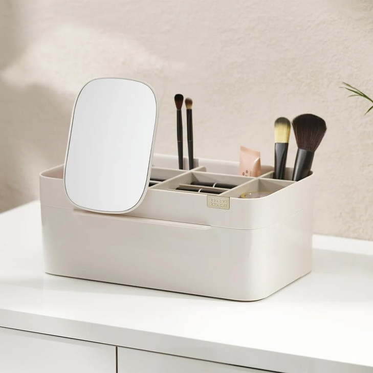 Joseph Joseph 75005 Viva Makeup Cosmetic Storage Organizer with Drawer Large with Mirror Shell Cream