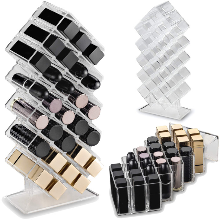 byAlegory Acrylic Lipstick Makeup Organizer 28 Space Cosmetic Storage Designed To Stand Lay Flat or Stack CLEAR