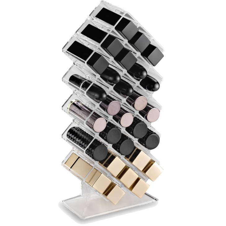 byAlegory Acrylic Lipstick Makeup Organizer 28 Space Cosmetic Storage Designed To Stand Lay Flat or Stack CLEAR