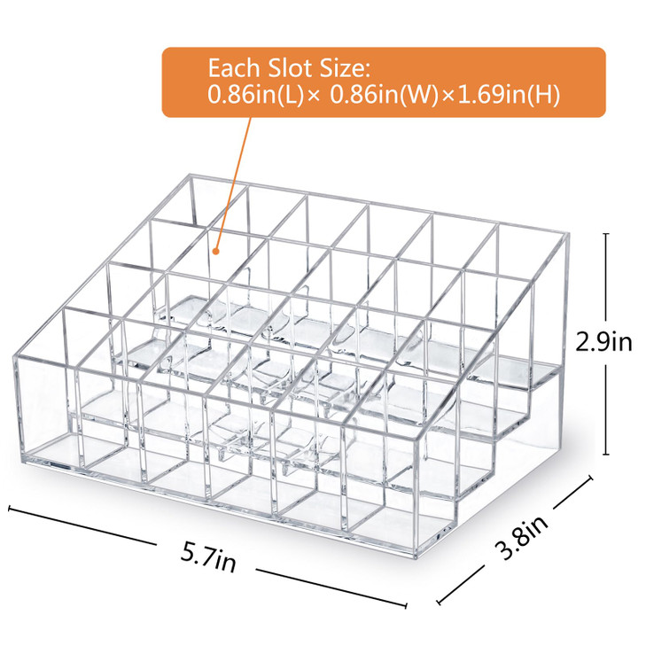 MOSIKER Lipstick OrganizerSmall Clear Plastic Compact Lip Gloss Chapstick Perfume Sample Mascara Holder with 24 Slots