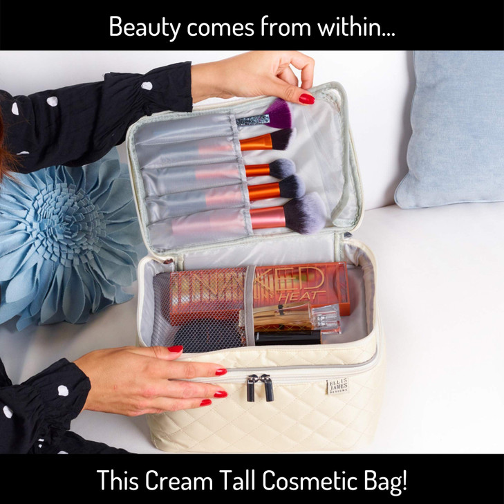 Ellis James Designs Large Travel Makeup Bag for Women Cream Make Up Bag for Women Travel Cosmetic Bag Makeup Case Gifts