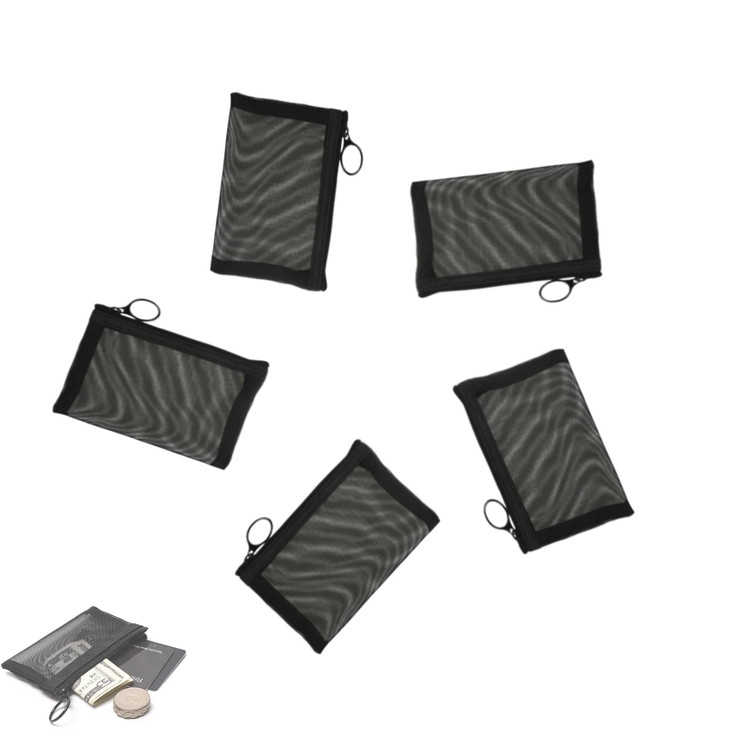 Patu Mini Zipper Mesh Bags 3 x 4 Size XS A8 5 Pieces Keychain Pouch Key Holder Coin Purse Clear Travel Kit Small Item Co