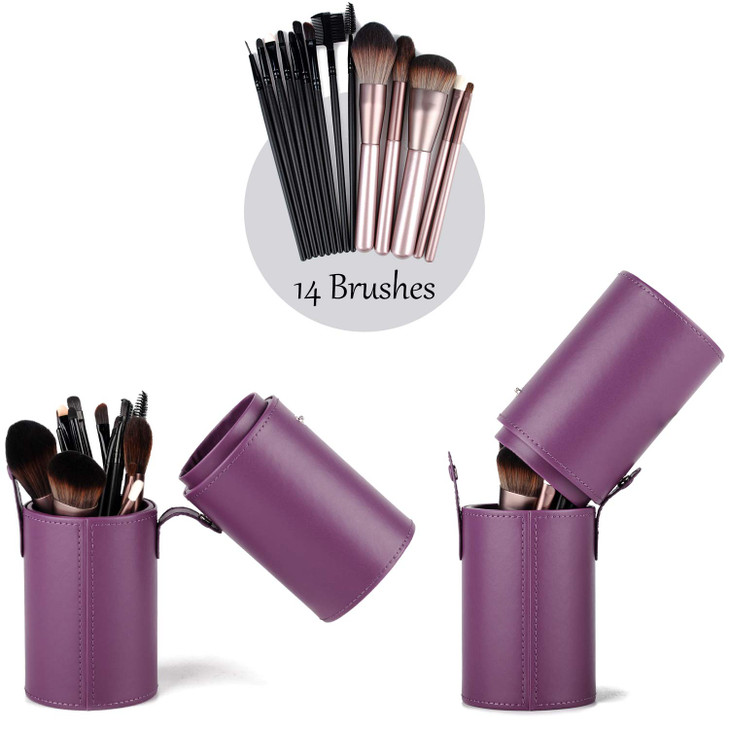 Narwey Makeup Brush Holder Travel Brushes Case Bag Cup Storage Dustproof for Women Purple
