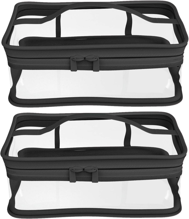 Black Transparent Cosmetic Bag Waterproof Handbag Portable Travel Work Make Up Kit Double Zipper Storage Bag 2 PCS