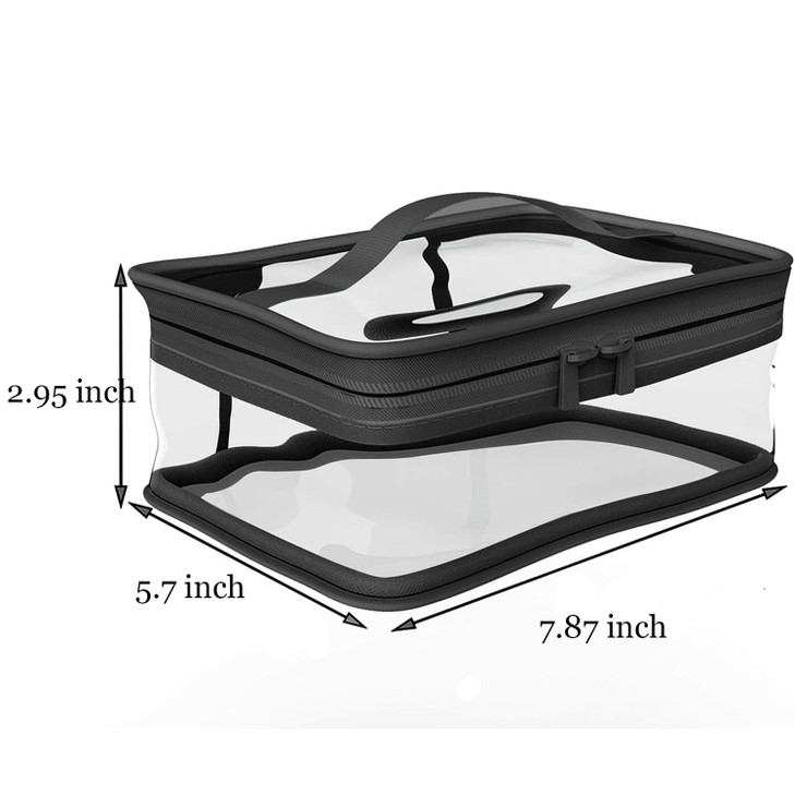 Black Transparent Cosmetic Bag Waterproof Handbag Portable Travel Work Make Up Kit Double Zipper Storage Bag 2 PCS