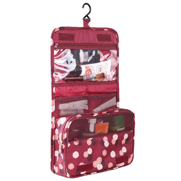 Axgo Multifunctional Cosmetic Portable Travel Folding Make up Toiletry Bags with Hook Red