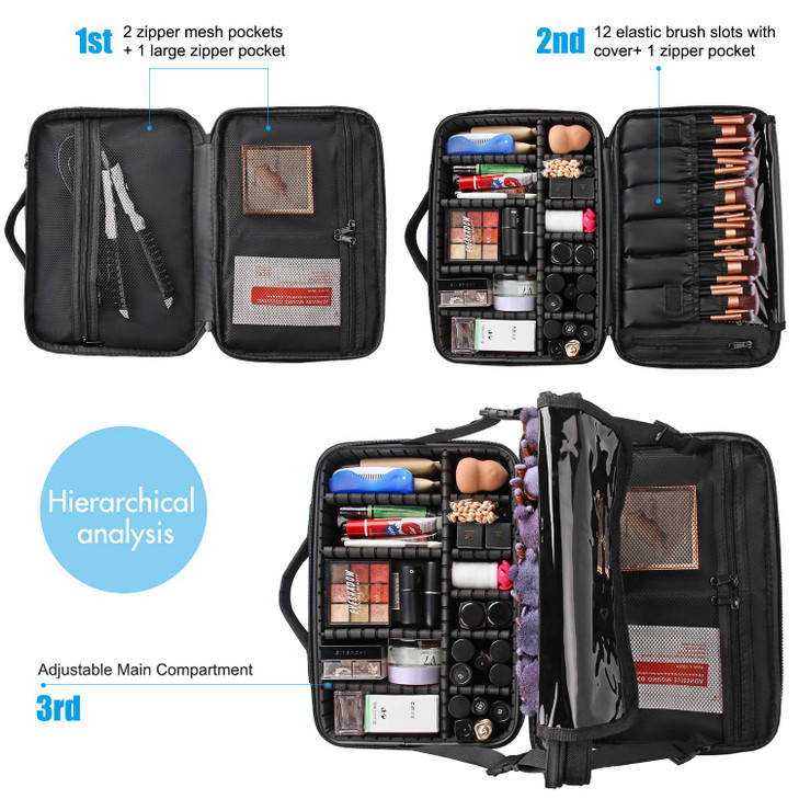 MONSTINA Travel Makeup Train Case138 inches Large Cosmetic CaseMakeup Brush Holder Organizer and Storage with Adjustable
