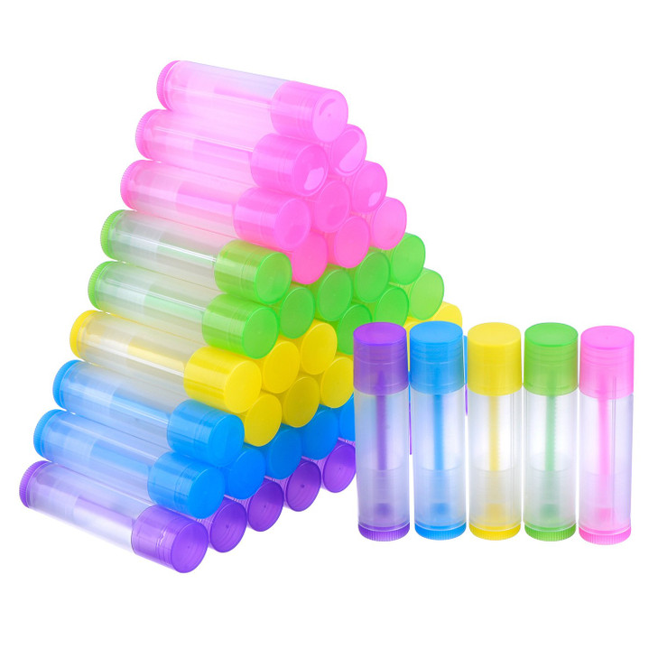 eBoot 50 Pieces Lip Balm Empty Container Clear Tubes with Twist Bottom and Top Cap 316 Oz 55 ml Multicolor