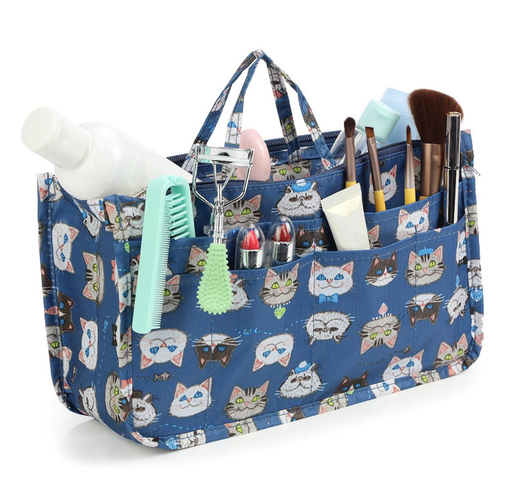 Cosmetic Bag for Women Cute Printing 14 Pockets Expandable Makeup Organizer Purse with Handles Cat
