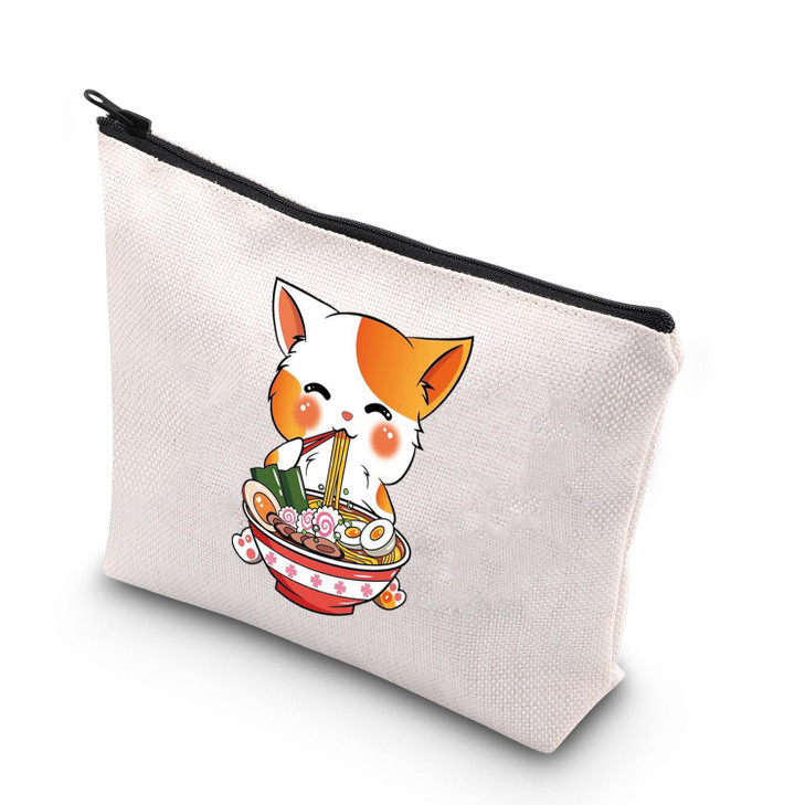BDPWSS Cat Lover Makeup Bag Kawaii Anime Cat Gift Ramen Noodle Lover Gift Kitty Mom Cosmetic Bag Kitten Gift Crazy Cat L