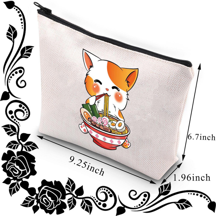 BDPWSS Cat Lover Makeup Bag Kawaii Anime Cat Gift Ramen Noodle Lover Gift Kitty Mom Cosmetic Bag Kitten Gift Crazy Cat L