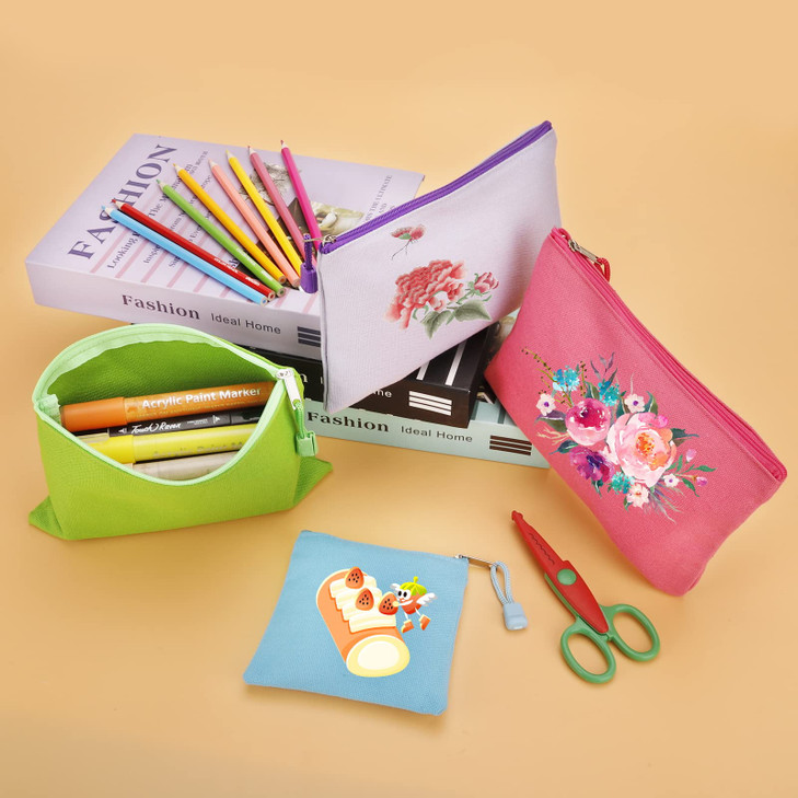 Fassave 12 Pack DIY Craft Cotton Canvas Bag MultiPurpose Cosmetic Bag Makeup Pouches with Zipper Travel Toiletry Bag Pen