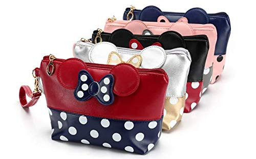 TJuan MM Cartoon Leather Travel Makeup Handbag Cute Portable Cosmetic bag Toiletry Navy Blue