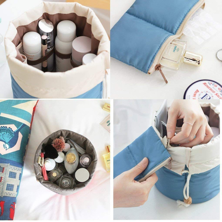 INVODA 2PCS Travel Cosmetic Bag Makeup Organizer Bag Bathroom Cases Toiletry Bag with Drawstring RedBlue