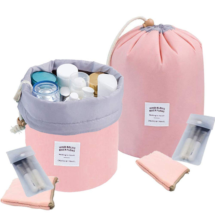 INVODA Travel Cosmetic Bags 2 Packs Waterproof Makeup Bags Multifunctional Bucket Toiletry Bag Barrel Cases Bathroom Sto