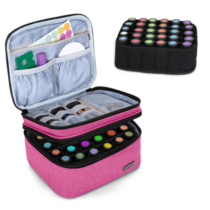 LUXJA Essential Oil Carrying Case Holds 30 Bottles 5ml30ml Also Fits for Roller Bottles DoubleLayer Organizer for Essent