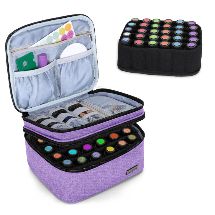 LUXJA Essential Oil Carrying Case Holds 30 Bottles 5ml30ml Also Fits for Roller Bottles DoubleLayer Organizer for Essent