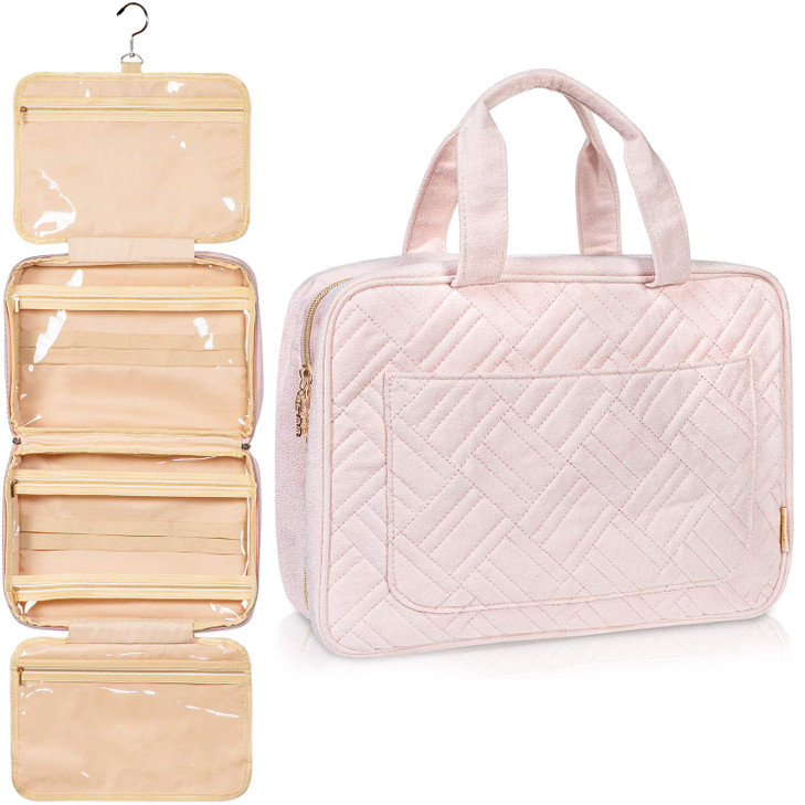 BOACAY Large Hanging Travel Toiletry Bag for Women Makeup Bag Bathroom Shower Organizer Kit for Accessories Cosmetics Es