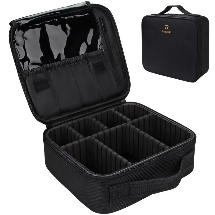 Relavel Travel Makeup Train Case Makeup Cosmetic Case Organizer Portable Artist Storage Bag with Adjustable Dividers for