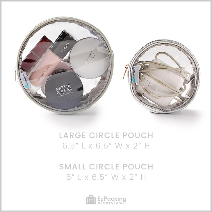 EzPacking Circle Pouch Set of 2 Clear Round Makeup Bag for TravelSeeThrough Organizer for Small Items in Your Tote or Di