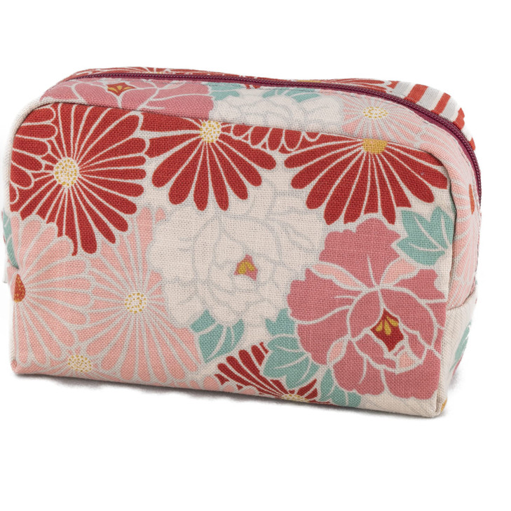Small Makeup Bag Retro Flower Red Made in Japan Japanese Kimono DesignZipper Cosmetic Travel Toiletry Pouch for Women Gi