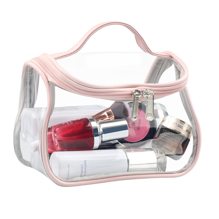 HAOGUAGUA Heavy Duty Clear Cosmetic Bag Waterproof Transparent Travel Makeup Toiletry Organizer Bag Pink