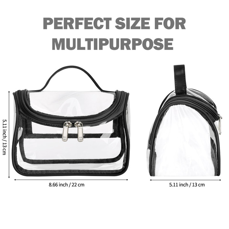 HAOGUAGUA Heavy Duty Clear Cosmetic Bag Waterproof Transparent Travel Makeup Toiletry Organizer Bag Black
