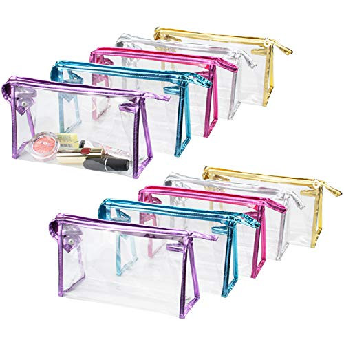Hedume 10 Pcs Transparent Waterproof Cosmetic Bag PVC Clear Makeup Organizing Bags With Zipper Perfect for Bathroom Trav