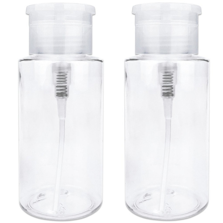 PANA 10oz Quantity 2 Pieces Liquid Push Down Pump Dispenser Empty Bottle with Flip Top Cap Clear