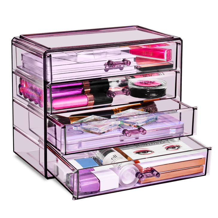 Sorbus Makeup Organizer 4 Drawer Acrylic Make Up Organizers and Storage for Cosmetics Jewelry Beauty Supplies Clear Make