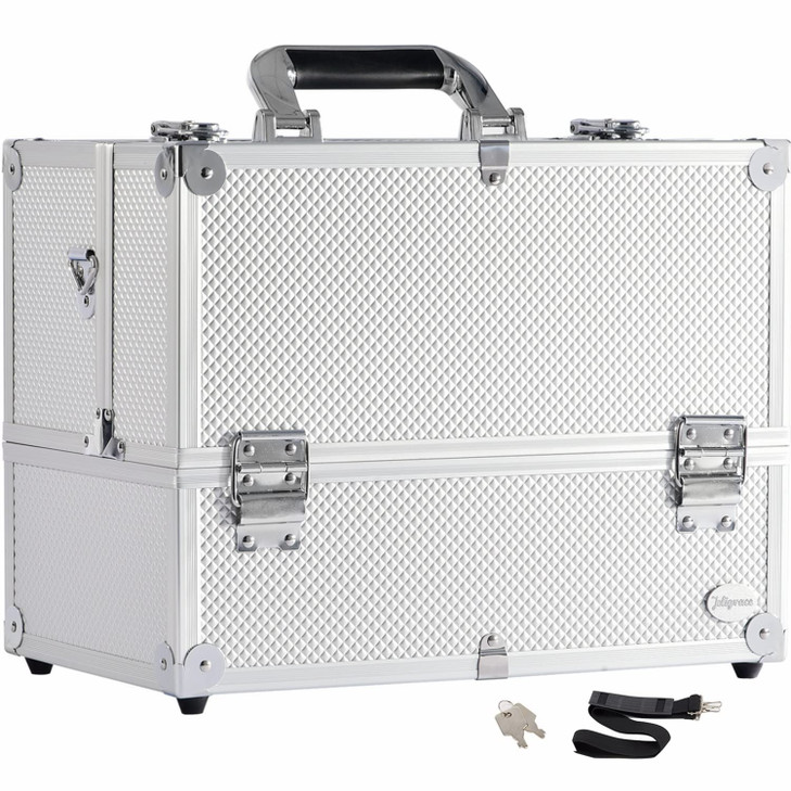 Joligrace Extra Large Makeup Train Case 6 Tray Make Up Artists Organizer Box Lockable Cosmetic Jewelry Toiletries Carrie