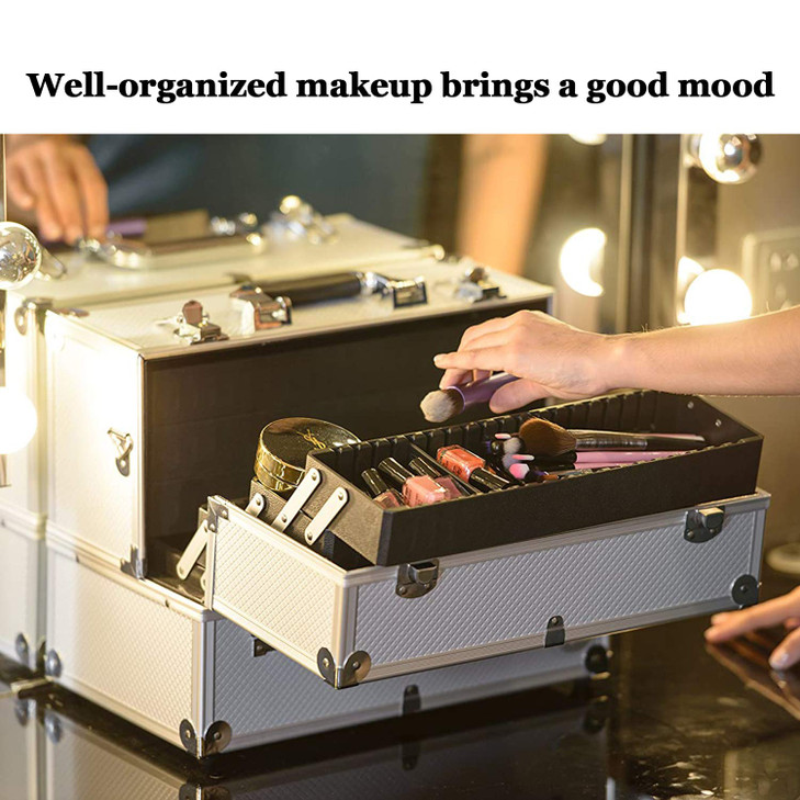 Joligrace Extra Large Makeup Train Case 6 Tray Make Up Artists Organizer Box Lockable Cosmetic Jewelry Toiletries Carrie