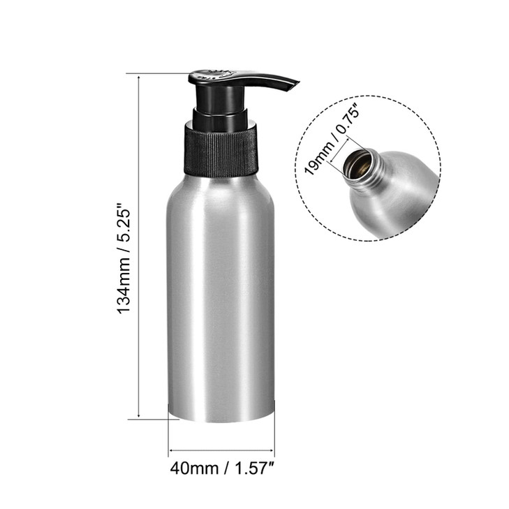 uxcell 34oz100ml Aluminium Pump Bottle with Black Pump CapEmpty Refillable Container Travel Bottle for Kitchen and Bathr