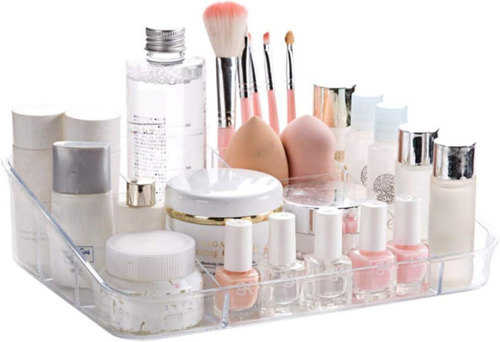 SUNFICON Makeup Tray Organizer Cosmetic Display Case Office Stationery Storage Holder Countertop Storage Unit Makeup Box