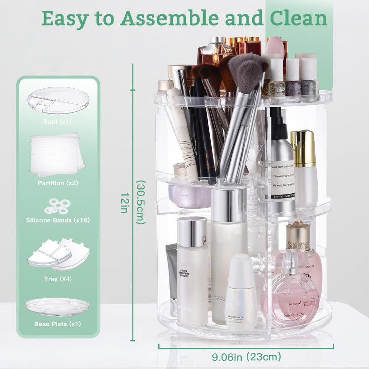 seinlife 360 Rotating Makeup OrganizerDIY Adjustable Spinning HolderFoldable Cosmetic Storage Display boxLarge Capacity