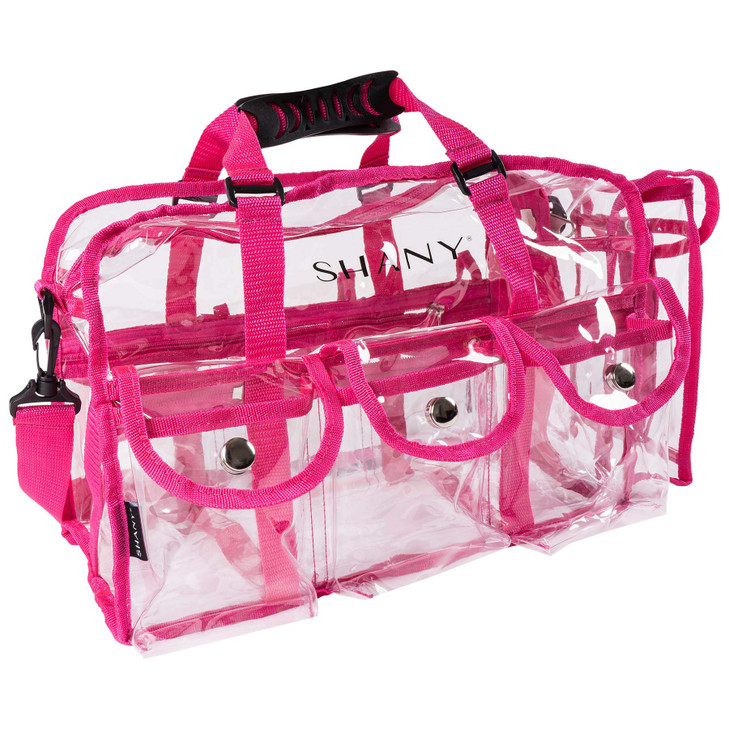 SHANY Clear PVC Makeup Bag Large Professional Makeup Artist Rectangular Tote with Shoulder Strap and 5 External Pockets
