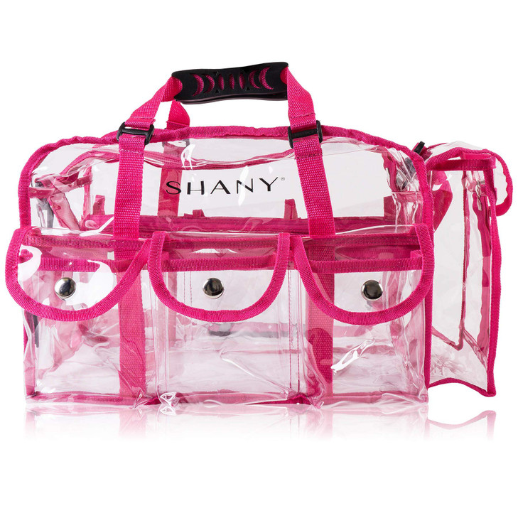 SHANY Clear PVC Makeup Bag Large Professional Makeup Artist Rectangular Tote with Shoulder Strap and 5 External Pockets