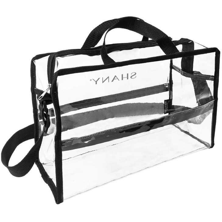 SHANY Clear PVC WaterResistant Travel Tote Bag Large SeeThru Bag with Adjustable Shoulder Straps and Zippered Pockets