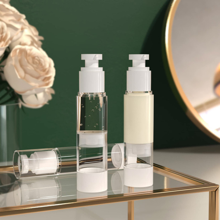 LONGWAY 17 Oz 50ml Clear Airless Cosmetic Cream Pump Bottle Travel Size Dispenser Refillable ContainersFoundation Travel
