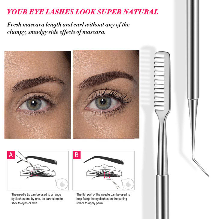FVION 2 in 1 Eye Lash Lift Tool Stainless Steel Eyelash Separator Tool for Eyelash Eyebrow Perming Tinting Metal Lash Li
