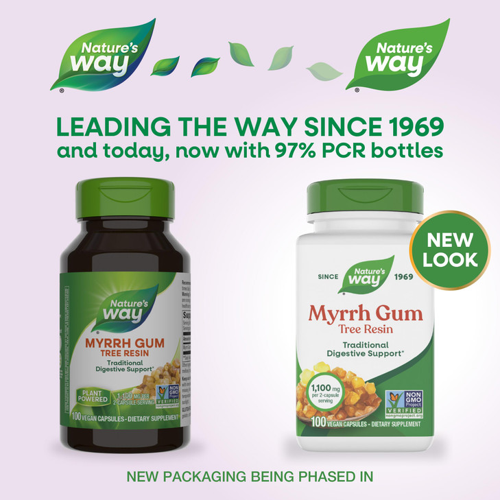 Nature's Way Myrrh Gum Tree Resin, Traditional Digestive Support*, 1.1 g per 2-Capsule Serving, Non-GMO Project Verified, No Gluten, 100 Vegan Capsul online at globaldelivered