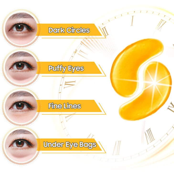 Adofect Collagen Powder Eye Mask 30 Pairs Gold Under Eye Gel Pads Hyaluronic Acid Under Eye Mask Gel Patches for Puffy E