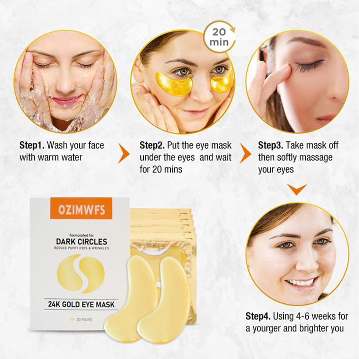 OZIMWFS Organic 24K Gold Eye Mask with Collagen Treatments reduce Puffy Eyes and Dark Circles Reduce Wrinkles and Fine l