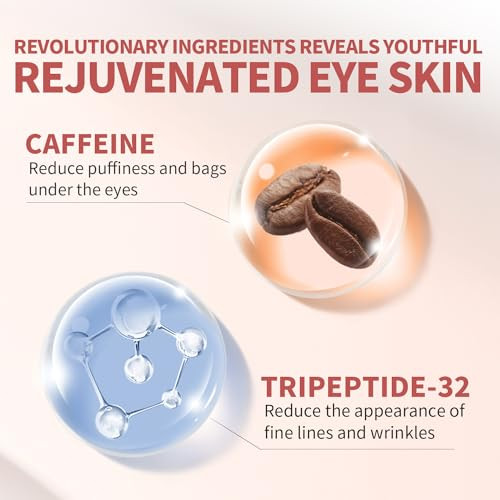 RAZUYEN AntiAging Caffeine Eye Cream with Metallic Applicator Eyebag Remover Under Eye Cream Skin Care AntiWrinkles Fine