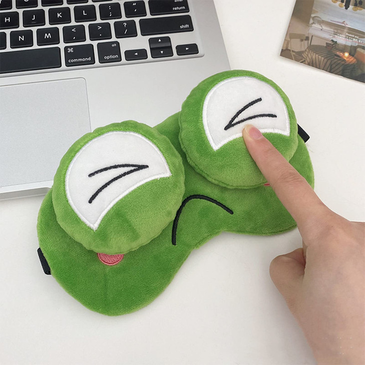 Cute Cartoon Novelty Aniaml Happy Laugh Green Frog Sleep Mask Sleping Mask Eye Mask for Sleeping with Big Eyes Short Plu