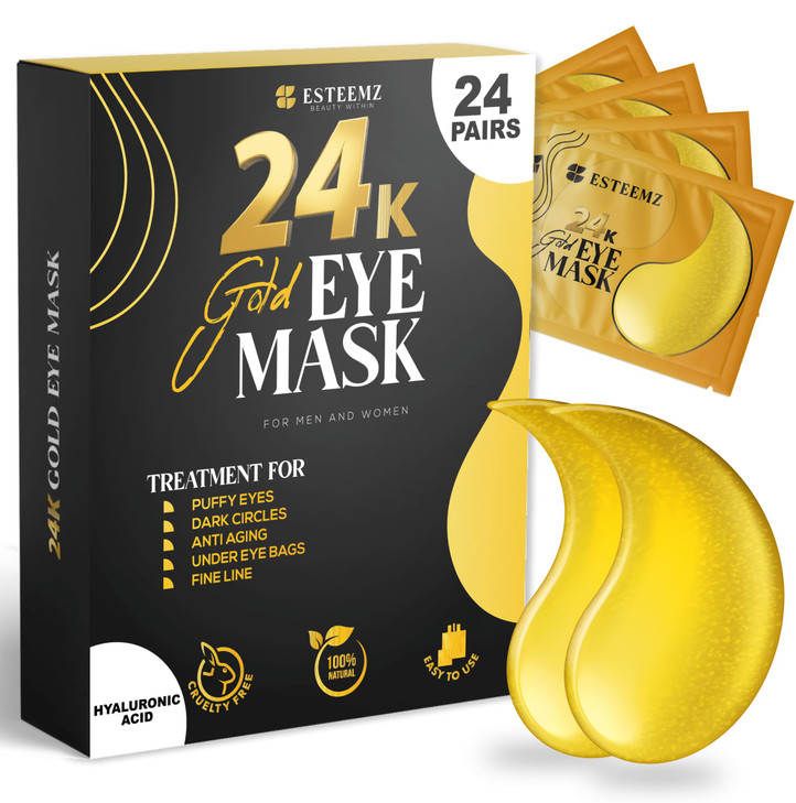 24K Gold Under Eye Patches For Puffy Eyes 24 Pairs Individually Wrapped Collagen Enriched Under Eye Masks for Dark Circl